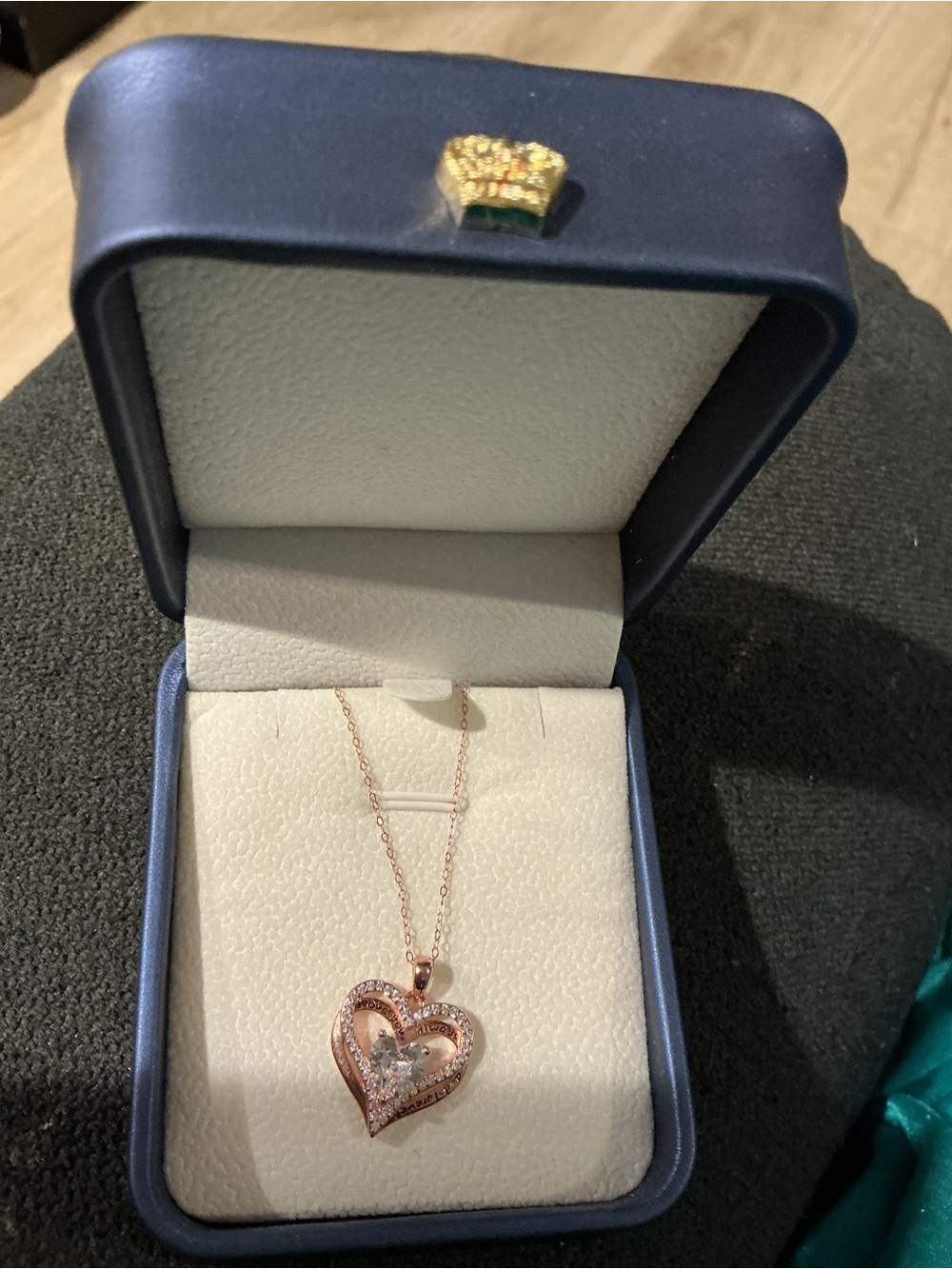 Rose Gold Heart Pendant Necklace with Clear Stone